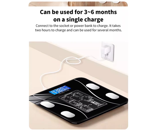 Smart Digital Scale - Bluetooth Electronic Weight Measurement for Home Use with USB Charging and Smart Body Fat Analysis