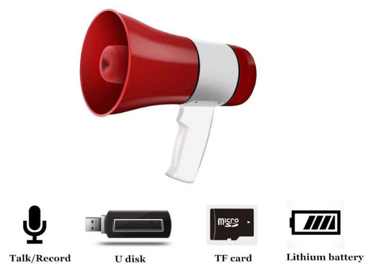Audio Handheld Megaphone with Rechargeable Battery - 30 Watts, Range 500 Meters, Memory Card Slot, Sound Recording & Siren