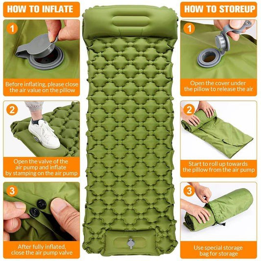 Camping Ultralight Inflatable Sleeping Pad / Mat with Pillow, Built-in Foot Pump, Portable Camping Air Mattress for Backpacking Hiking Traveling Tent
