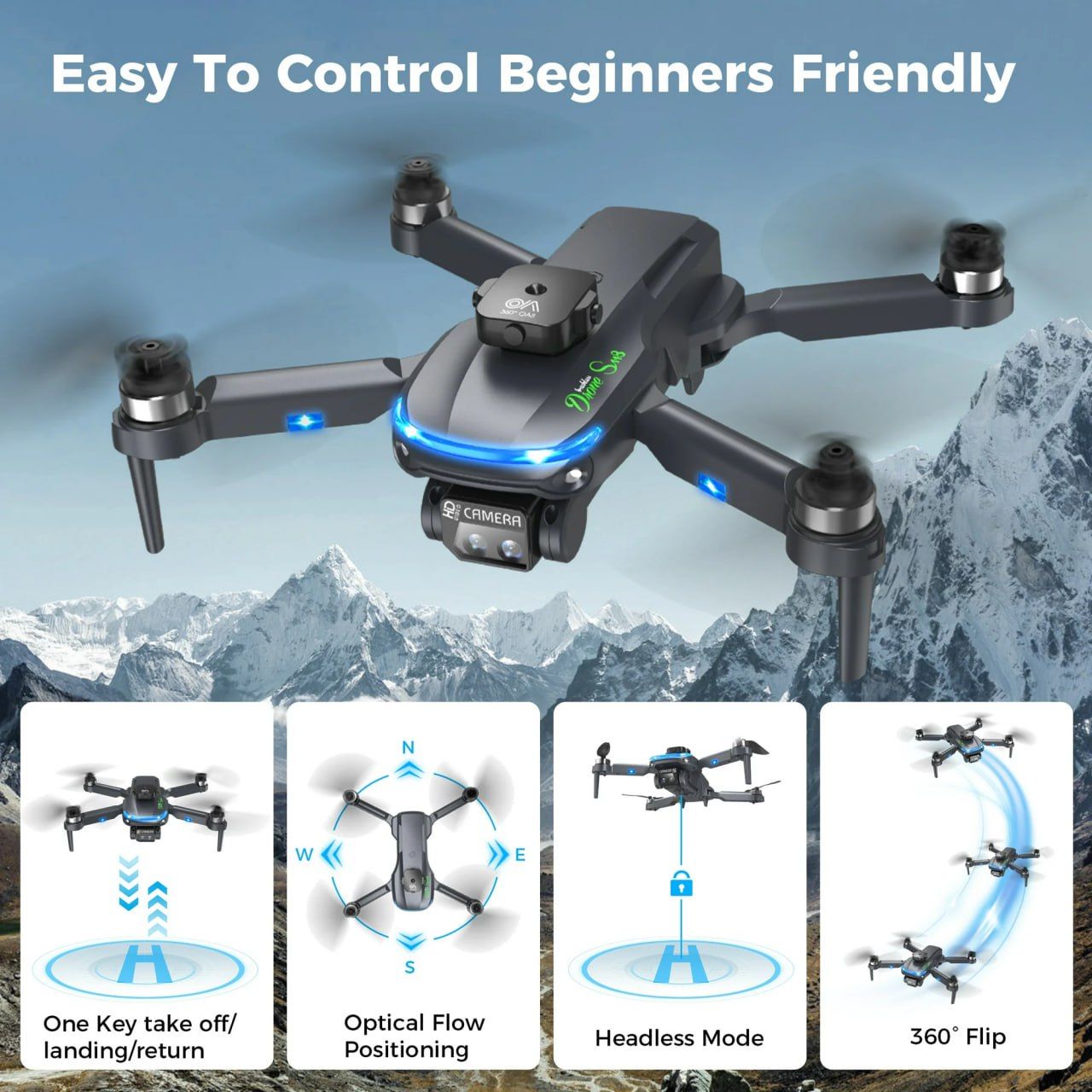 S118 Drone - Foldable RC Quadcopter with Brushless Motor and HD Camera | Aerial Photography Four Axis Aircraft Toy for Beginners, Kids & Outdoor