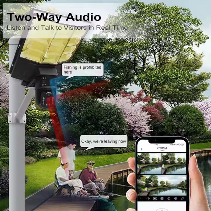 V380pro 2-in-1 4K Street Solar Powered Camera, CCTV with Motion Detection and Dual Lens 4G Network