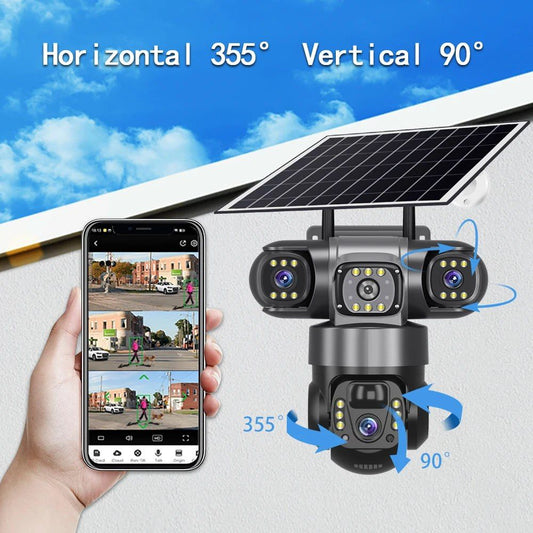 Triple Lens Solar Powered Camera Monitor with  Night Vision and Waterproof Capability