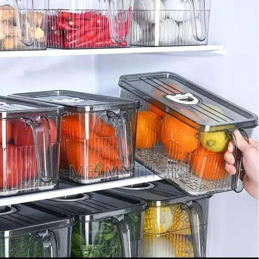 3 Ltrs 2-PC Set Acrylic Food Storage Containers Stackable Fridge Organizer Containers With Lid and Handle