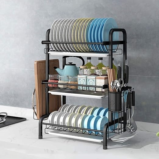 Metal Dish Drainer and Organizer Utensil Rack with Stylish and Rustproof Design