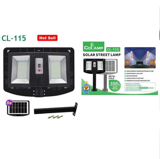 Cclamp 300-Watts Double Sided Solar Street Light With Motion Sensor and Pole