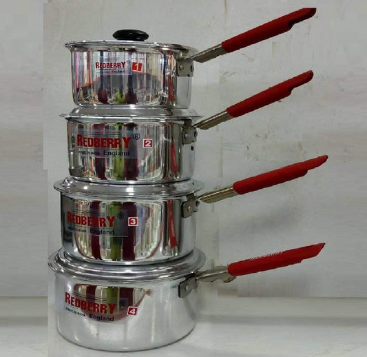 Redberry Heavy Premium Aluminium Sauce or Stew Pans 4pcs Set - (Size 1 Ltr - 4 Ltr)