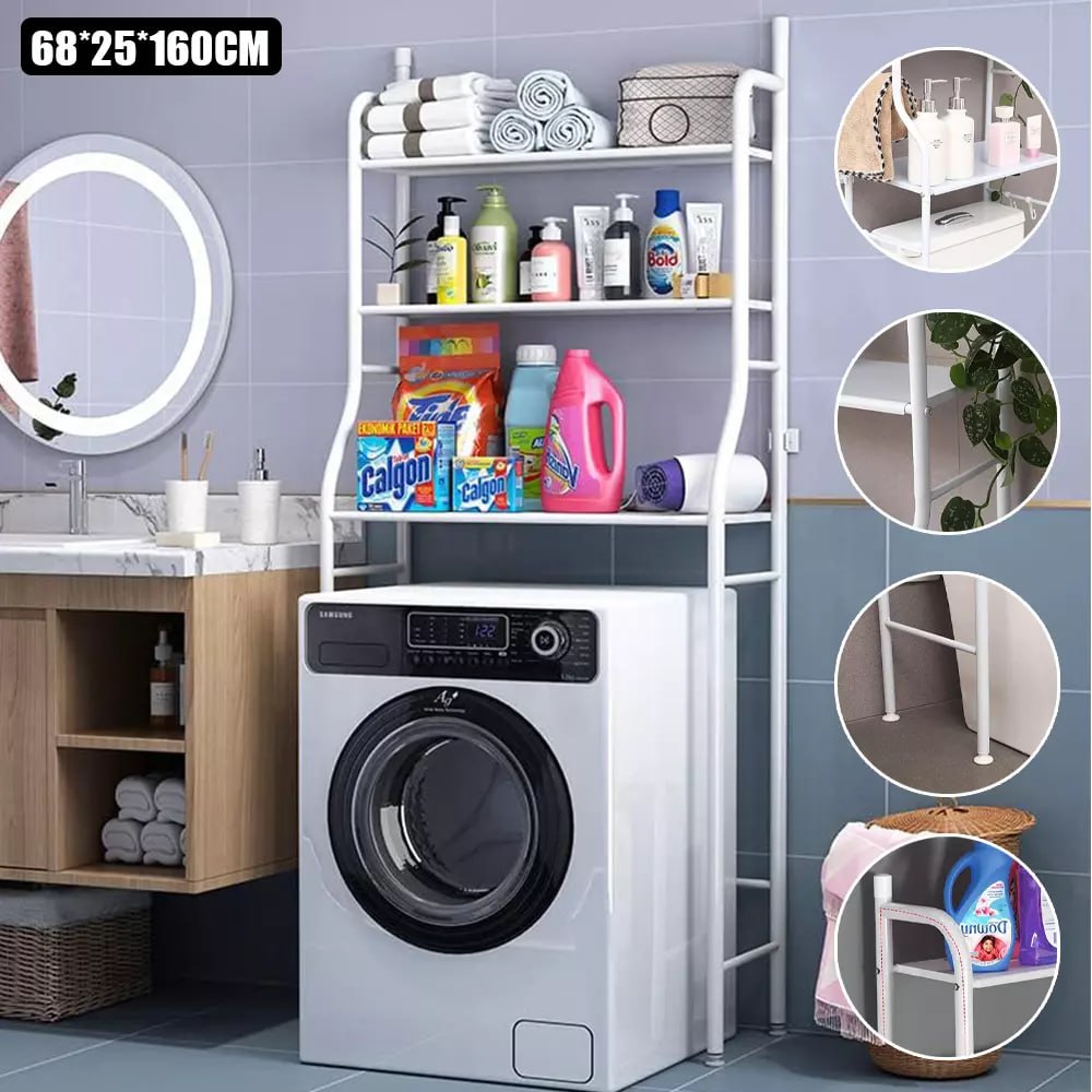 Over Washing Machine and Toilet Storage Rack 3-Tier Bathroom Laundry Shelf Organizer