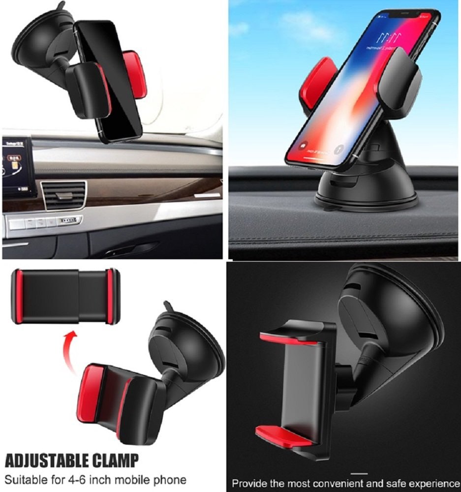 Silicone Car Mobile Holder Mount Short Neck 360° Rotation with Ultimate Reusable Suction Cup for Car Dashboard & Windshield