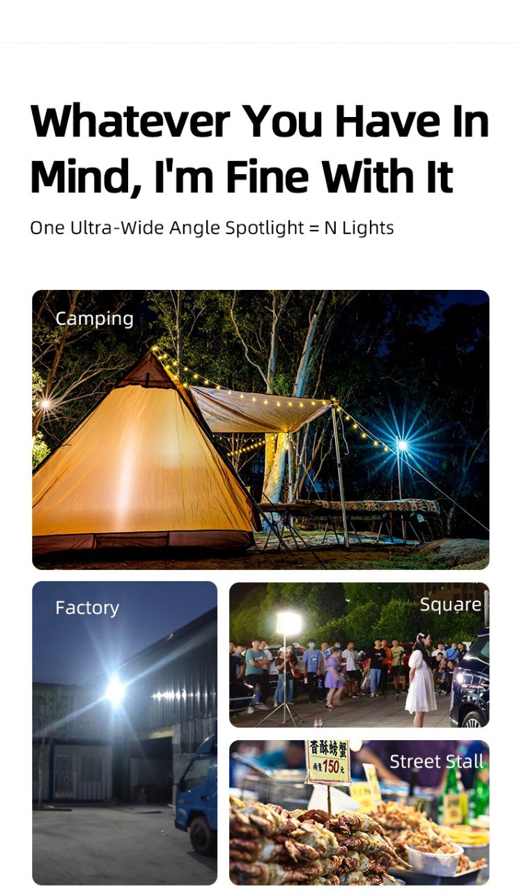 Rechargeable Work Light, Portable Solar LED Floodlight with USB Port & 4 Lighting Modes