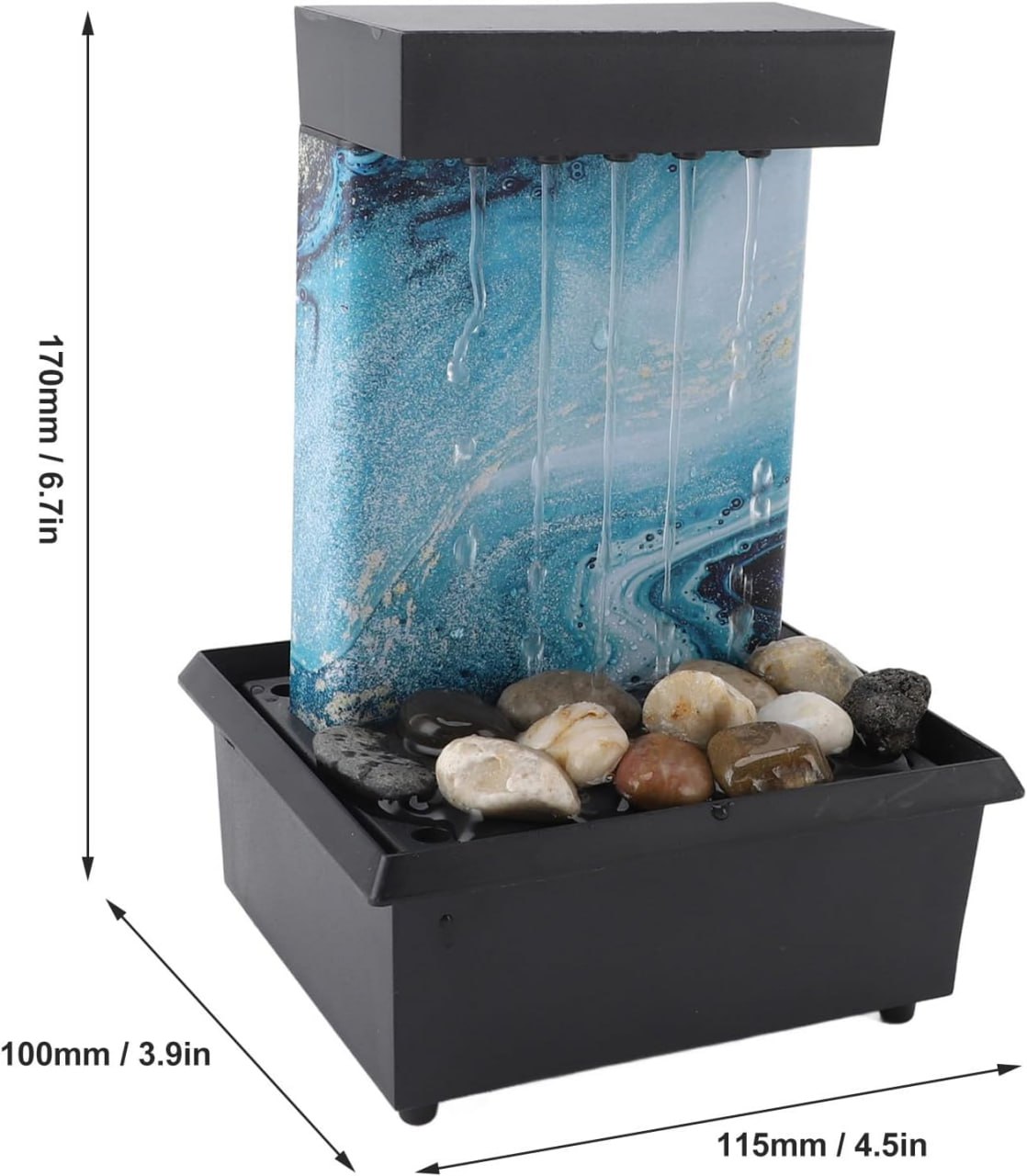 Tabletop Fountain, Small Indoor Waterfall Fountain with LED Lights & Irregular Stones, Circulating Flowing Water, USB Indoor Water Fountain