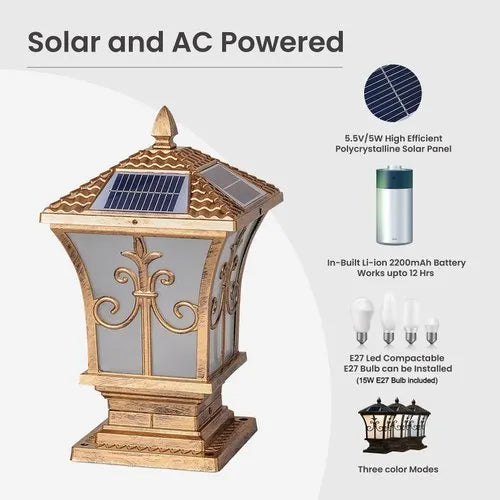 Solar Waterproof  Garden Lights, Pillar Head Light Outdoor LED Solar Wall Lamp for Outdoor Garden & Villa Light