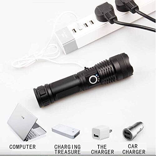 Handheld Flashlight with 5 Modes Aluminum Alloy Material Zoom Adjustable USB Rechargeable Focus Torch