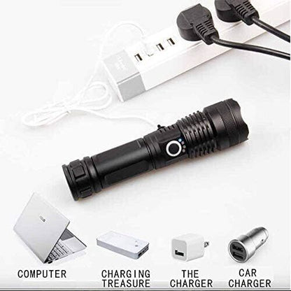 Handheld Flashlight with 5 Modes Aluminum Alloy Material Zoom Adjustable USB Rechargeable Focus Torch