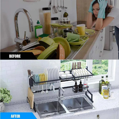 Over Sink Dish Drying Rack Drainer Shelf for Kitchen Counter Organizer Stainless Steel