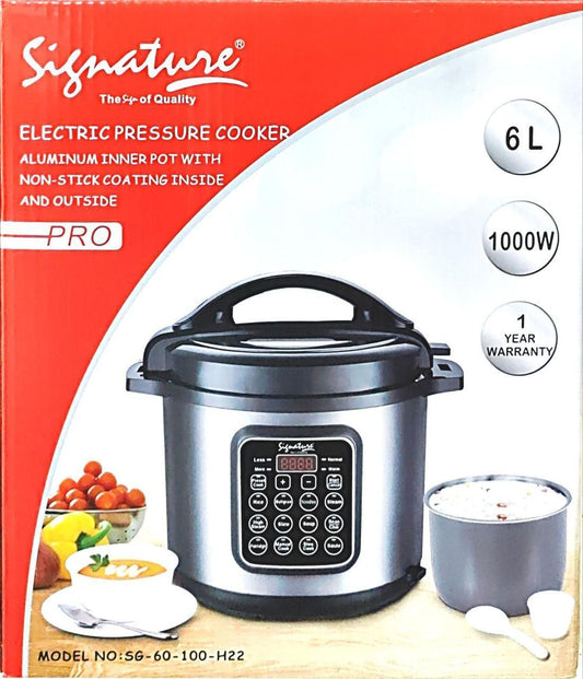 Signature Electric Pressure Cooker With Pre Programmed Menu and Non-Stick Pot