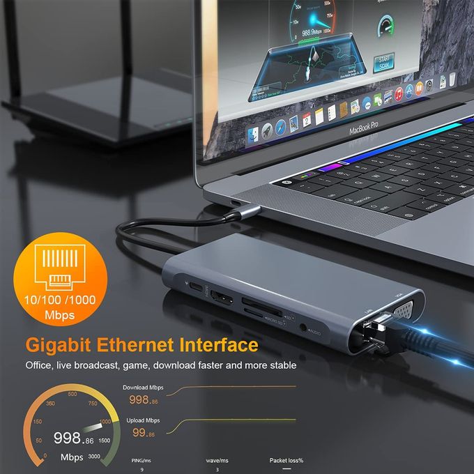 10-in-1 USB C Hub Double Display USB C Docking Station Compatible with MacBook, Other USB C Laptop