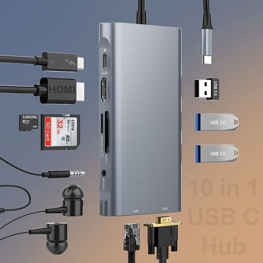 10-in-1 USB C Hub Double Display USB C Docking Station Compatible with MacBook, Other USB C Laptop