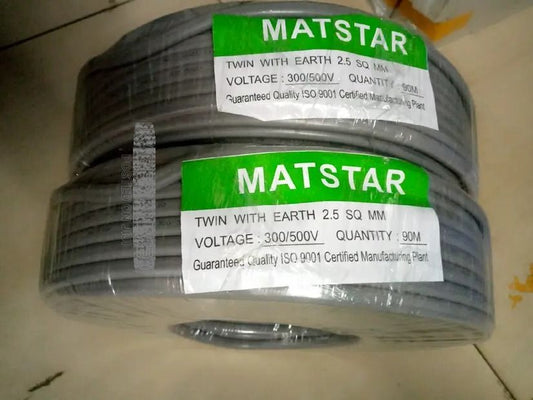 MatStar Twin Cable + Earth Flat Power Electrical Cable for AC / DC wiring
