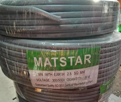 MatStar Twin Cable + Earth Flat Power Electrical Cable for AC / DC wiring