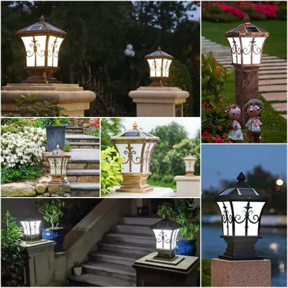 Solar Waterproof  Garden Lights, Pillar Head Light Outdoor LED Solar Wall Lamp for Outdoor Garden & Villa Light