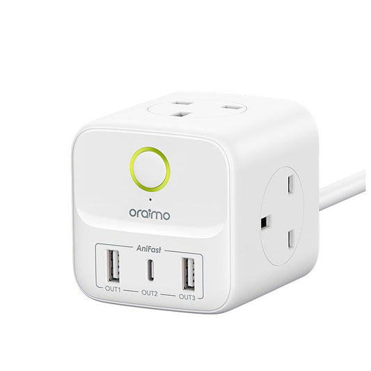 Oraimo Power Hub C 6-In-1 Cube Extension Boards with 3 Socket, 2 USB and 1 Type C Fast Charging Port