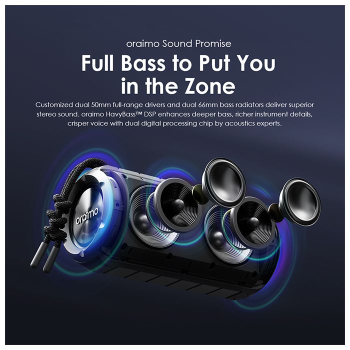 oraimo Rover RGB-Lights Bluetooth 5.3 Portable IPX5 Wireless Speaker