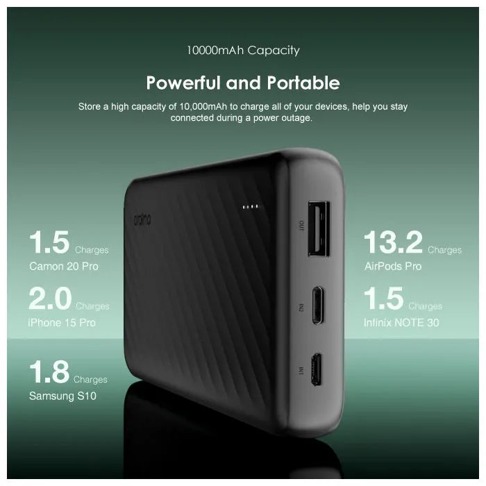 Oraimo Slice Link 10000mAh 12W Fast Charge 3 in 1 Portable Power Bank with Built-in all Phones Cables