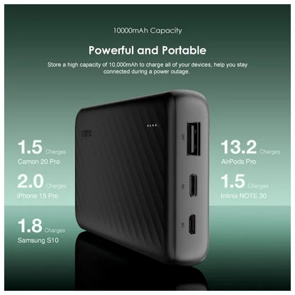 Oraimo Slice Link 10000mAh 12W Fast Charge 3 in 1 Portable Power Bank with Built-in all Phones Cables