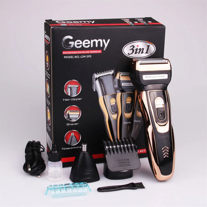 Geemy 3-in-1 Rechargeable Shaver and Trimmer Set Beard Nose & Ear trimmer