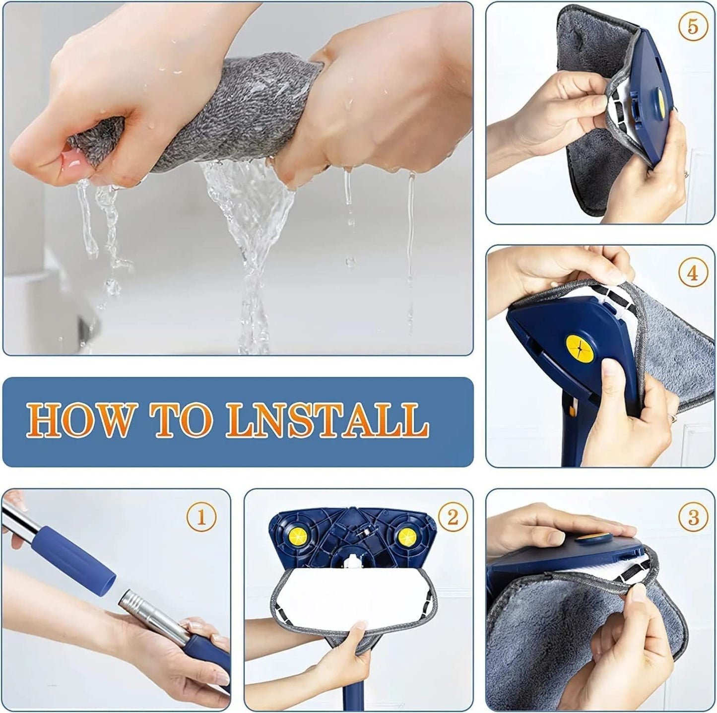 360° Rotatable Adjustable Triangle Cleaning Mop with Stainless Steel Long Handle Push-Pull Squeezing Cleaning Mopper