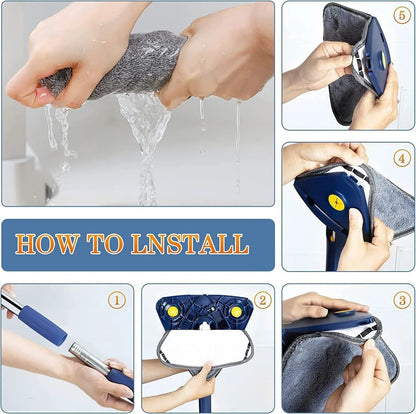 360° Rotatable Adjustable Triangle Cleaning Mop with Stainless Steel Long Handle Push-Pull Squeezing Cleaning Mopper