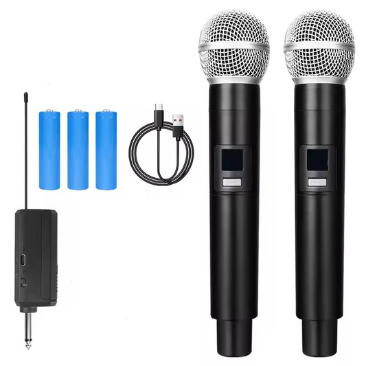 2PC UHF Wireless Dual Handheld Dynamic Microphone with Rechargeable Receiver for Wedding Party Speech Church or Karaoke