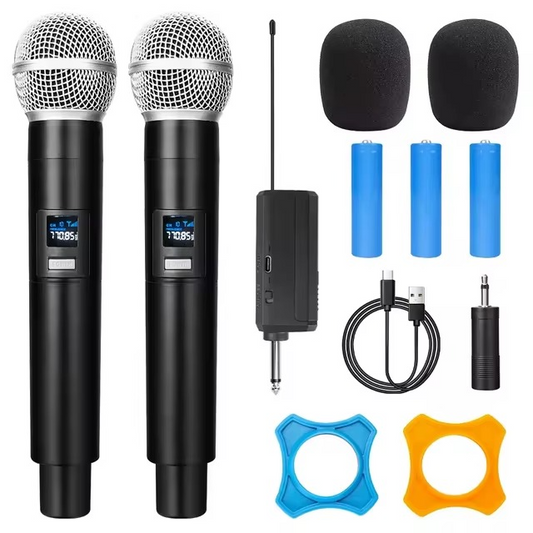2PC UHF Wireless Dual Handheld Dynamic Microphone with Rechargeable Receiver for Wedding Party Speech Church or Karaoke