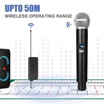 2PC UHF Wireless Dual Handheld Dynamic Microphone with Rechargeable Receiver for Wedding Party Speech Church or Karaoke