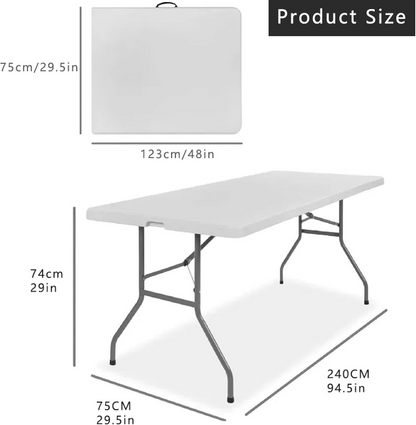 Foldable Multi-Functional Portable Long Table for Indoor Outdoor Camping Picnic Parties, Dining Party, Office, Wedding - 8 feet