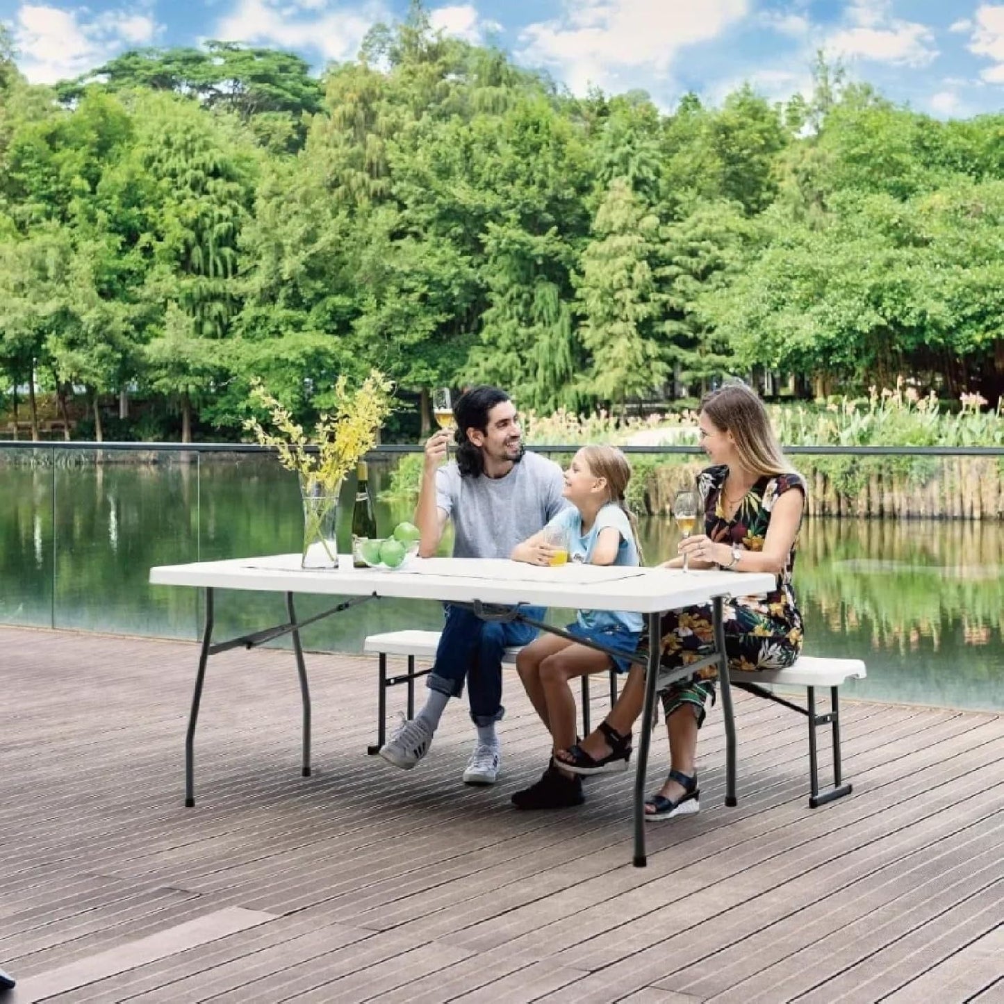 Foldable Multi-Functional Portable Long Table for Indoor Outdoor Camping Picnic Parties, Dining Party, Office, Wedding - 8 feet