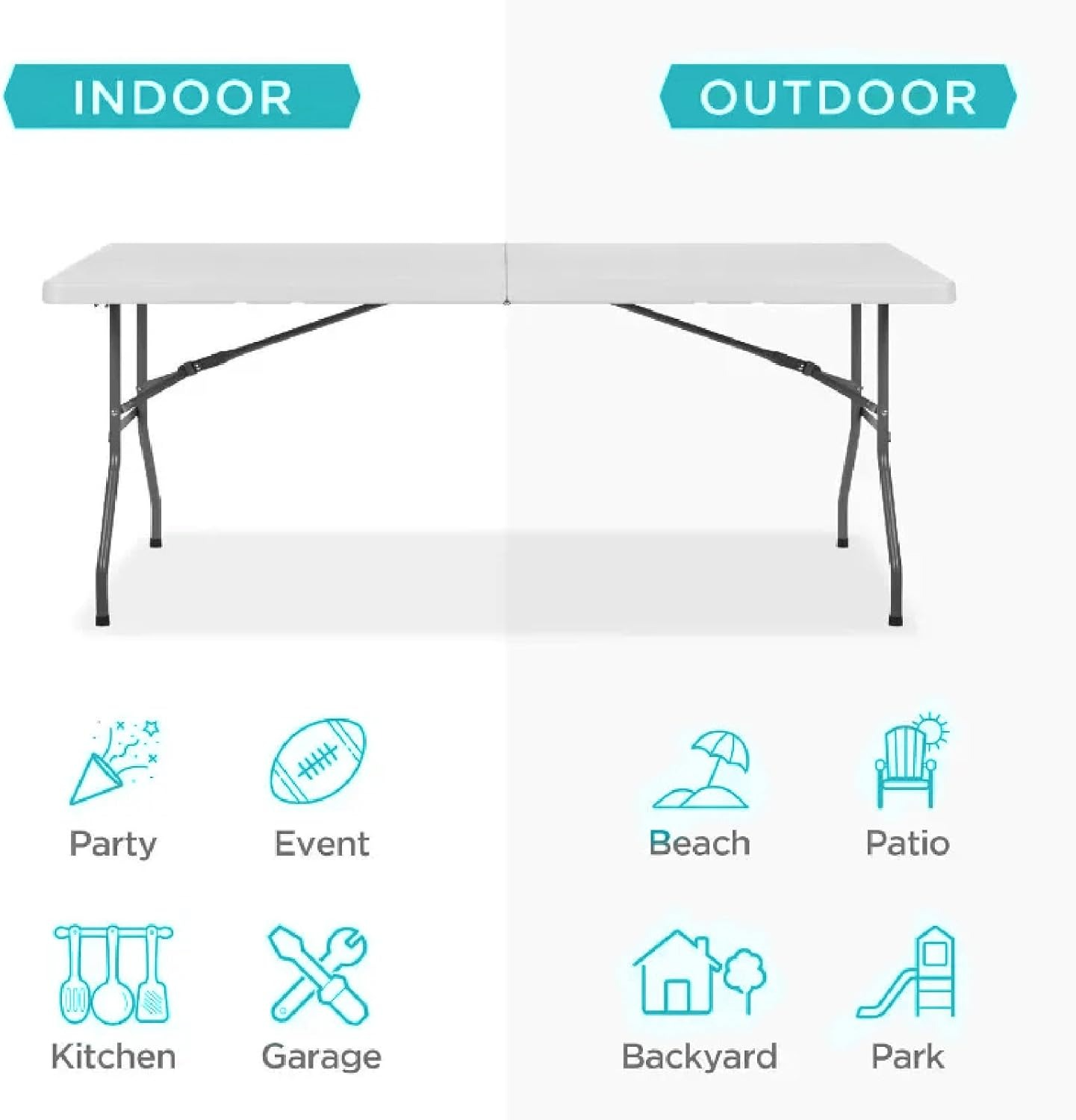 Foldable Multi-Functional Portable Long Table for Indoor Outdoor Camping Picnic Parties, Dining Party, Office, Wedding - 8 feet