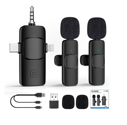 3-in-1 Double Wireless Lavalier Lapel Microphone For Mobile Phones for Vlog, Podcast, TikTok, YouTube