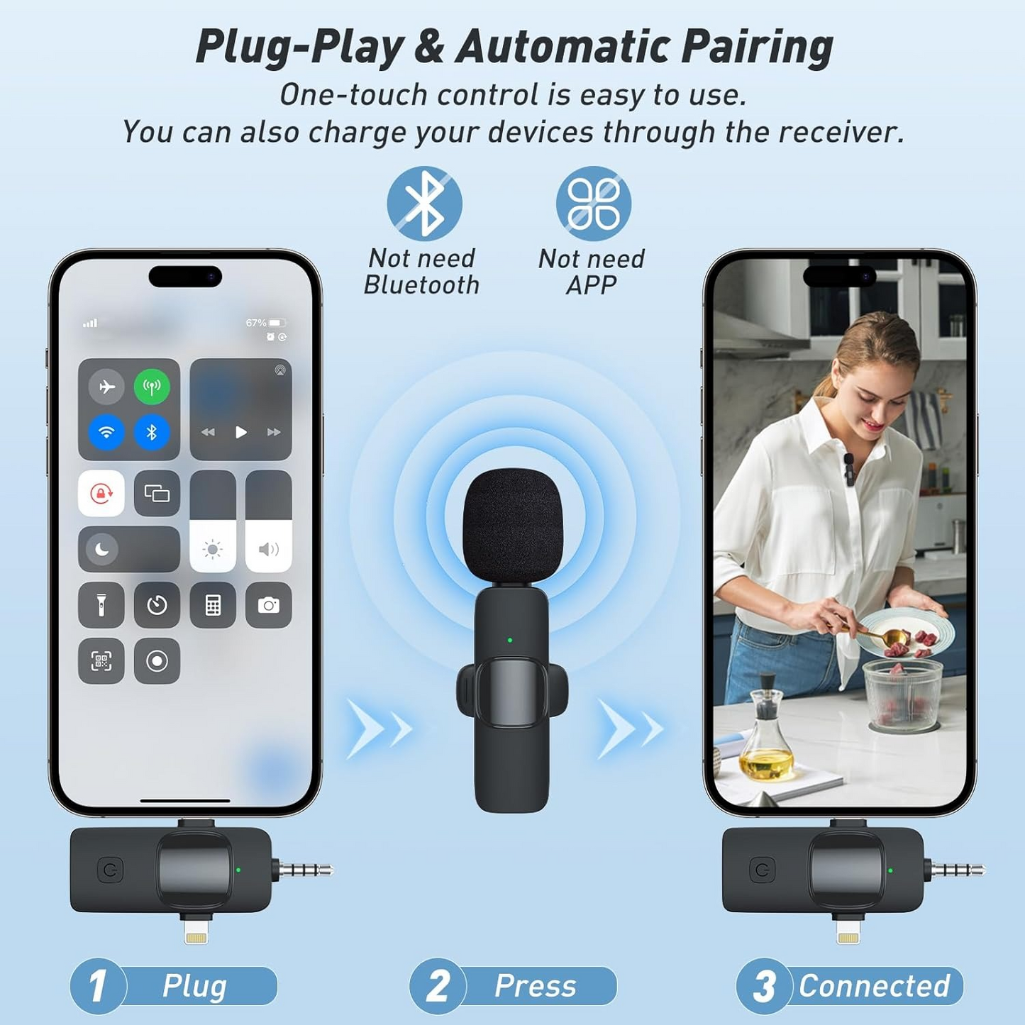 3-in-1 Double Wireless Lavalier Lapel Microphone For Mobile Phones for Vlog, Podcast, TikTok, YouTube