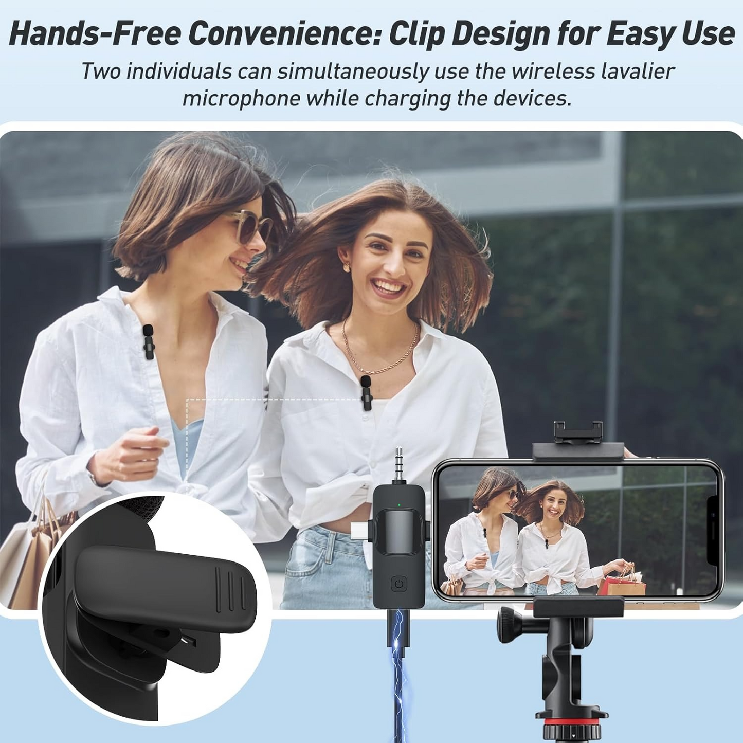 3-in-1 Double Wireless Lavalier Lapel Microphone For Mobile Phones for Vlog, Podcast, TikTok, YouTube
