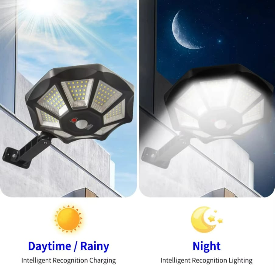 Solar Street Outdoor Wall Light with 168 LEDs 8 Light Solar Powered Outdoor Motion Sensor for Yard Street Lamp