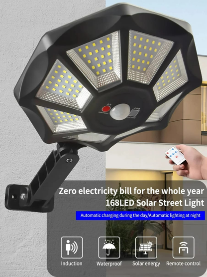 Solar Street Outdoor Wall Light with 168 LEDs 8 Light Solar Powered Outdoor Motion Sensor for Yard Street Lamp
