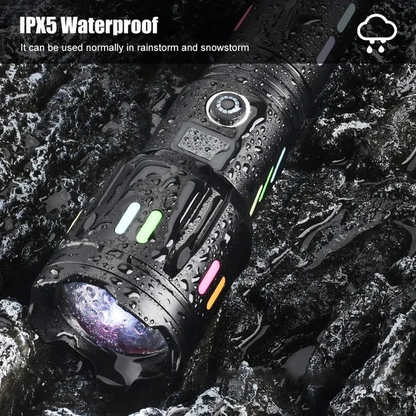 Premium Powerful Long Range Super Bright LED Flashlight / Torch with Zoom, USB, Type-C Port and 4 Light Modes
