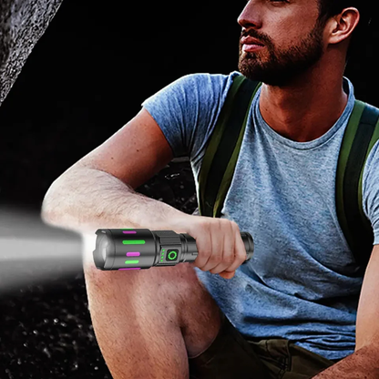 Premium Powerful Long Range Super Bright LED Flashlight / Torch with Zoom, USB, Type-C Port and 4 Light Modes