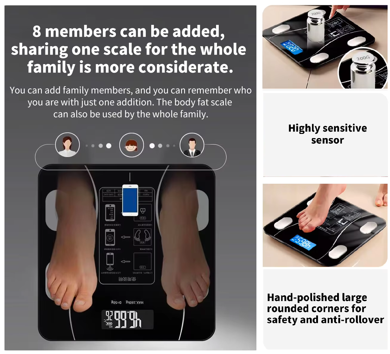 Smart Digital Scale - Bluetooth Electronic Weight Measurement for Home Use with USB Charging and Smart Body Fat Analysis