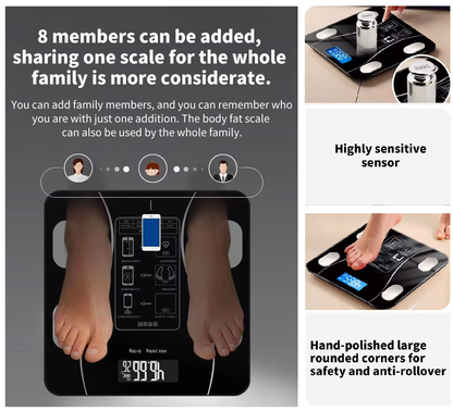 Smart Digital Scale - Bluetooth Electronic Weight Measurement for Home Use with USB Charging and Smart Body Fat Analysis