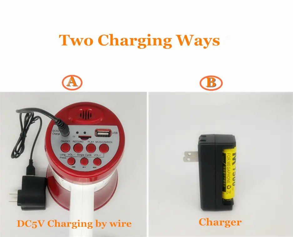 Audio Handheld Megaphone with Rechargeable Battery - 30 Watts, Range 500 Meters, Memory Card Slot, Sound Recording & Siren