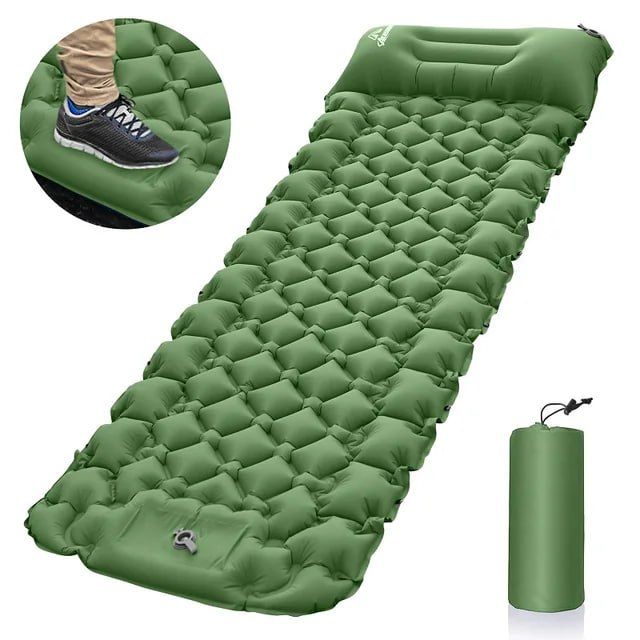Camping Ultralight Inflatable Sleeping Pad / Mat with Pillow, Built-in Foot Pump, Portable Camping Air Mattress for Backpacking Hiking Traveling Tent