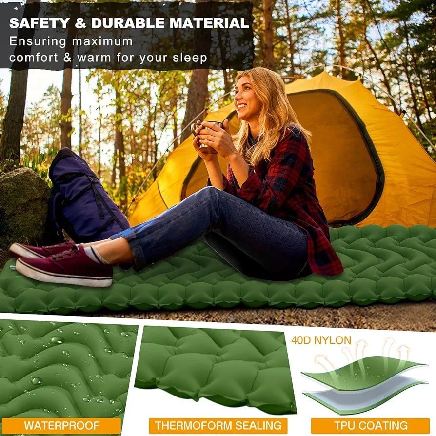 Camping Ultralight Inflatable Sleeping Pad / Mat with Pillow, Built-in Foot Pump, Portable Camping Air Mattress for Backpacking Hiking Traveling Tent