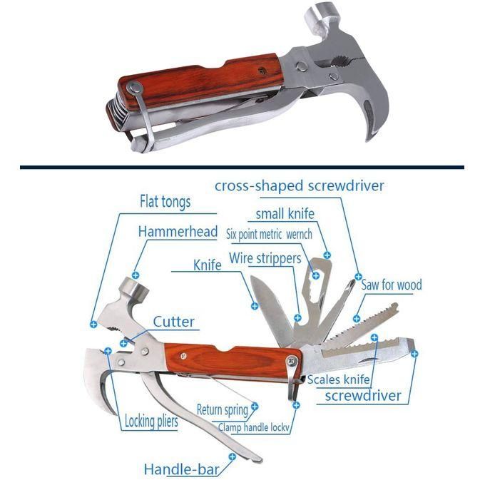 Camping Gear Multifunctional 15-in-1 Survival Gear with claw Hammer, Bottle Opener & Screwdrivers - Emergency Tool
